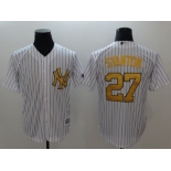 Men New York Yankees #27 Giancarlo Stanton White Gold No. New Cool Base Stitched MLB Jersey