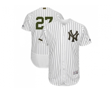 Men New York Yankees #27 Giancarlo Stanton White Strip Flexbase Authentic Collection 2018 Memorial Day Stitched MLB Jersey