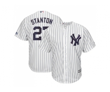 Men New York Yankees #27 Giancarlo Stanton White Strip New Cool Base 2018 Stars & Stripes Stitched MLB Jersey