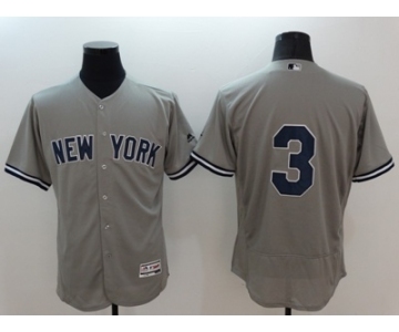 Men New York Yankees #3 Babe Ruth Majestic grey Flexbase Authentic Collection Player Jersey