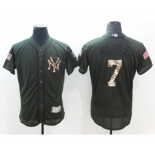 Men New York Yankees #7 Mickey Mantle Majestic Green Salute to Service Flexbase Authentic Collection Jersey