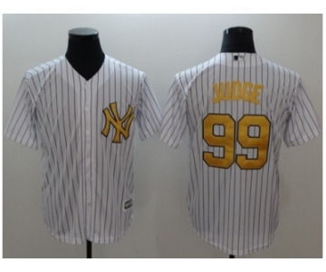 Men New York Yankees #99 Aaron Judge White Gold No. New Cool Base Stitched MLB Jersey