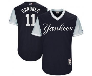 Men's Majestic New York Yankees #11 Brett Gardner Gardner Authentic Navy Blue 2017 Players Weekend MLB Jersey