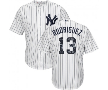 Men's Majestic New York Yankees #13 Alex Rodriguez Authentic White Team Logo Fashion MLB Jersey