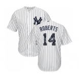 Men's Majestic New York Yankees #14 Brian Roberts Authentic White Team Logo Fashion MLB Jersey