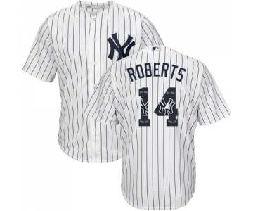 Men's Majestic New York Yankees #14 Brian Roberts Authentic White Team Logo Fashion MLB Jersey