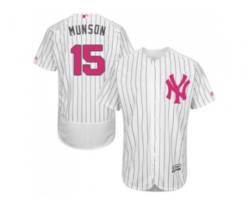 Men's Majestic New York Yankees #15 Thurman Munson Authentic White 2016 Mother's Day Fashion Flex Base MLB Jersey