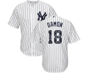 Men's Majestic New York Yankees #18 Johnny Damon Authentic White Team Logo Fashion MLB Jersey