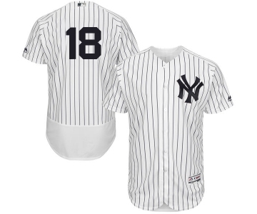 Men's Majestic New York Yankees #18 Johnny Damon White Home Flex Base Authentic Collection MLB Jersey