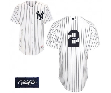 Men's Majestic New York Yankees #2 Derek Jeter Authentic White Home Autographed MLB Jersey