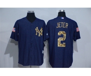 Men's Majestic New York Yankees #2 Derek Jeter Blue Camo New Cool Base Jerseys