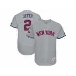 Men's Majestic New York Yankees #2 Derek Jeter Grey Stars & Stripes Authentic Collection Flex Base MLB Jersey