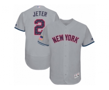 Men's Majestic New York Yankees #2 Derek Jeter Grey Stars & Stripes Authentic Collection Flex Base MLB Jersey