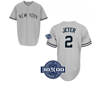 Men's Majestic New York Yankees #2 Derek Jeter Replica Grey W 3000 Hits Patch MLB Jersey