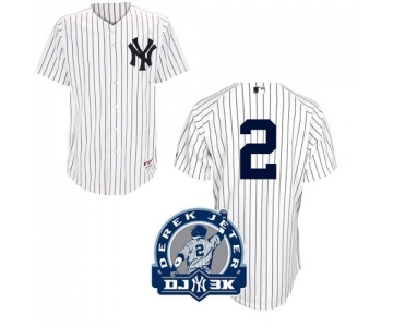 Men's Majestic New York Yankees #2 Derek Jeter Replica White DJ-3K Patch MLB Jersey