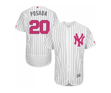 Men's Majestic New York Yankees #20 Jorge Posada Authentic White 2016 Mother's Day Fashion Flex Base MLB Jersey