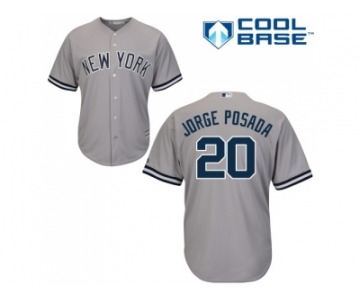 Men's Majestic New York Yankees #20 Jorge Posada Replica Grey Road MLB Jersey