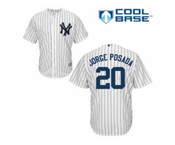 Men's Majestic New York Yankees #20 Jorge Posada Replica White Home MLB Jersey