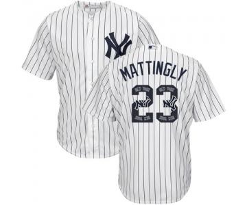 Men's Majestic New York Yankees #23 Don Mattingly Authentic White Team Logo Fashion MLB Jersey