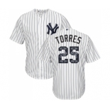 Men's Majestic New York Yankees #25 Gleyber Torres Authentic White Team Logo Fashion MLB Jersey