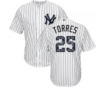 Men's Majestic New York Yankees #25 Gleyber Torres Authentic White Team Logo Fashion MLB Jersey