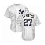 Men's Majestic New York Yankees #27 Giancarlo Stanton Authentic White Team Logo Fashion MLB Jersey