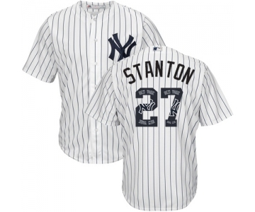 Men's Majestic New York Yankees #27 Giancarlo Stanton Authentic White Team Logo Fashion MLB Jersey