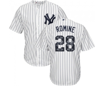 Men's Majestic New York Yankees #28 Austin Romine Authentic White Team Logo Fashion MLB Jersey