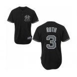 Men's Majestic New York Yankees #3 Babe Ruth Authentic Black Fashion MLB Jersey