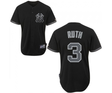 Men's Majestic New York Yankees #3 Babe Ruth Authentic Black Fashion MLB Jersey