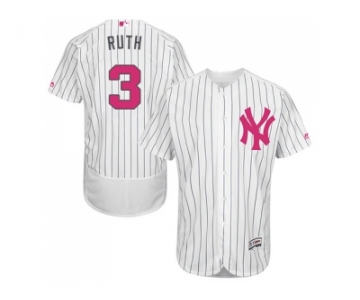 Men's Majestic New York Yankees #3 Babe Ruth Authentic White 2016 Mother's Day Fashion Flex Base MLB Jersey