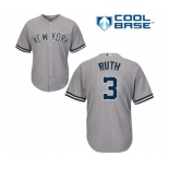 Men's Majestic New York Yankees #3 Babe Ruth Replica Grey Road MLB Jersey