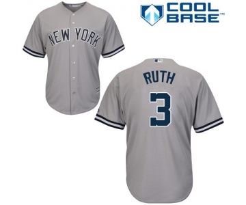 Men's Majestic New York Yankees #3 Babe Ruth Replica Grey Road MLB Jersey