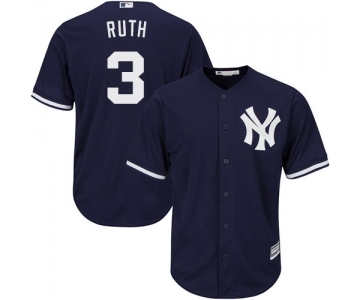 Men's Majestic New York Yankees #3 Babe Ruth Replica Navy Blue Alternate MLB Jersey