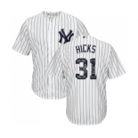 Men's Majestic New York Yankees #31 Aaron Hicks Authentic White Team Logo Fashion MLB Jersey