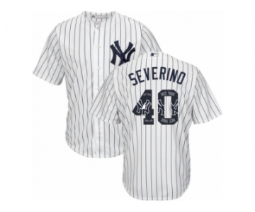 Men's Majestic New York Yankees #40 Luis Severino Authentic White Team Logo Fashion MLB Jersey