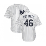 Men's Majestic New York Yankees #46 Andy Pettitte Authentic White Team Logo Fashion MLB Jersey