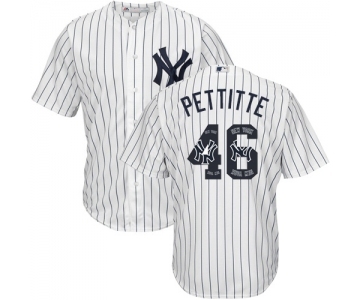 Men's Majestic New York Yankees #46 Andy Pettitte Authentic White Team Logo Fashion MLB Jersey