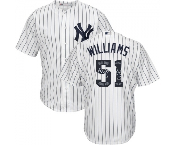 Men's Majestic New York Yankees #51 Bernie Williams Authentic White Team Logo Fashion MLB Jersey