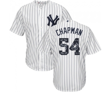 Men's Majestic New York Yankees #54 Aroldis Chapman Authentic White Team Logo Fashion MLB Jersey