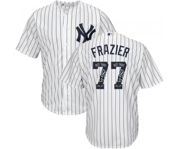 Men's Majestic New York Yankees #77 Clint Frazier Authentic White Team Logo Fashion MLB Jersey