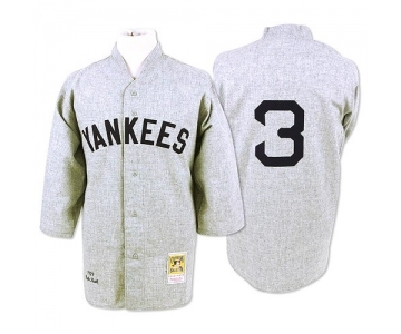 Men's Mitchell and Ness 1929 New York Yankees #3 Babe Ruth Authentic Grey Throwback MLB Jersey