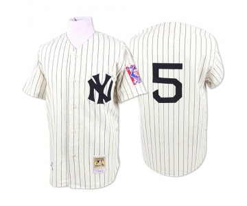 Men's Mitchell and Ness 1939 New York Yankees #5 Joe DiMaggio Authentic White Throwback MLB Jersey