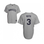 Men's Mitchell and Ness New York Yankees #3 Babe Ruth Replica Grey Throwback MLB Jersey