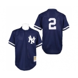 Men's Mitchell and Ness Practice New York Yankees #2 Derek Jeter Authentic Navy Blue Throwback MLB Jersey