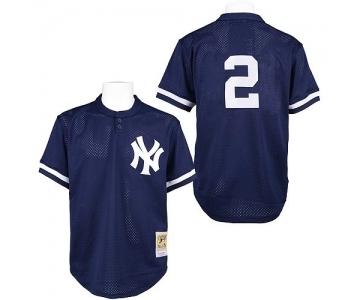 Men's Mitchell and Ness Practice New York Yankees #2 Derek Jeter Authentic Navy Blue Throwback MLB Jersey