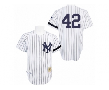 Men's Mitchell and Ness Practice New York Yankees #42 Mariano Rivera Authentic White Throwback MLB Jersey