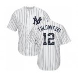 Men's New York Yankees #12 Troy Tulowitzki Authentic White Team Logo Fashion Baseball Jersey