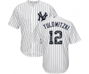 Men's New York Yankees #12 Troy Tulowitzki Authentic White Team Logo Fashion Baseball Jersey