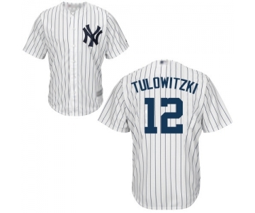 Men's New York Yankees #12 Troy Tulowitzki Replica White Home Baseball Jersey